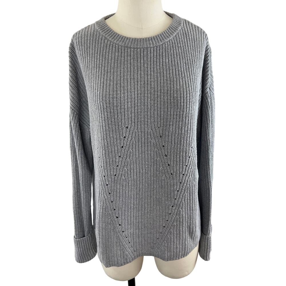 Magaschoni Cotton Blend Chunky Knit Gray Pullover Sweater Long Sleeve S Small